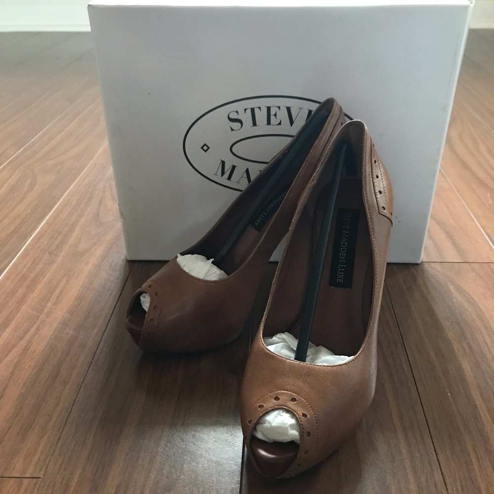 Tan Steve Madden Peep Toe Heels